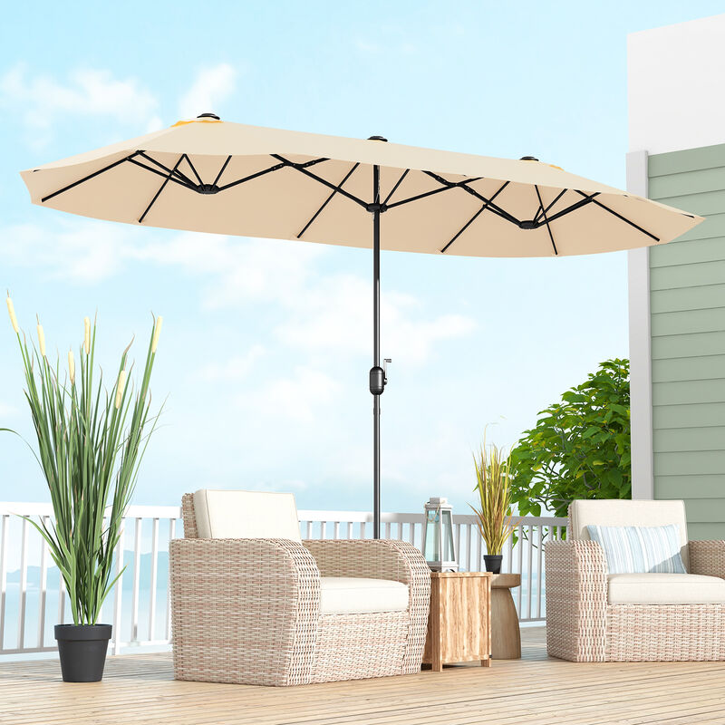 Double-Sided Patio Twin Table Umbrella with Crank Handle
