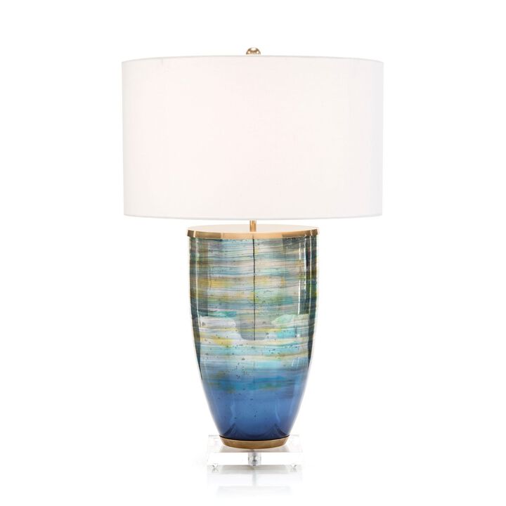 Blue Striated Glass Table Lamp
