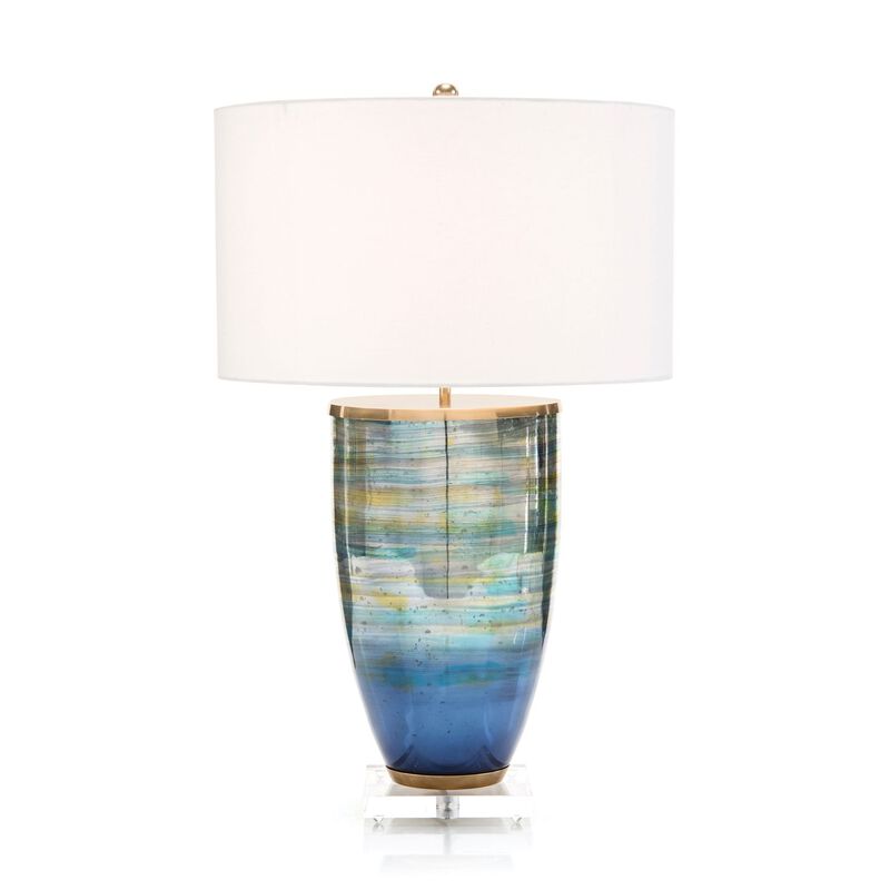Blue Striated Glass Table Lamp