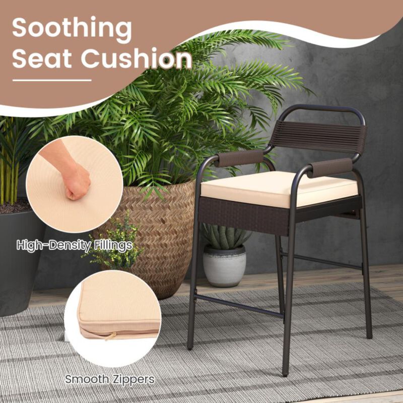 Hivvago 5 Piece Rattan Counter Set with 4 Stools and Polywood Bar Table