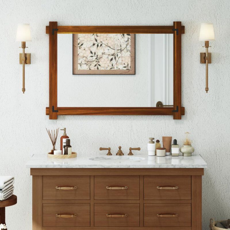 Hivvago Wood Framed Mirror with Acacia Wood Frame and Vintage Rivet Design