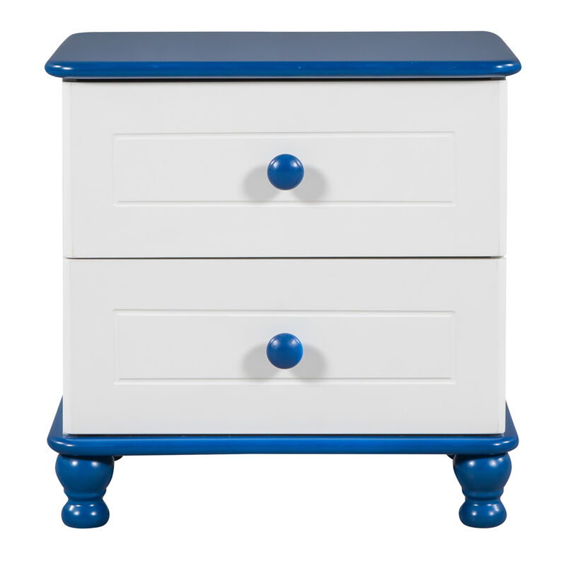 Wooden Nightstand with Two Drawers for Kids, End Table for Bedroom, White+Blue image number 8