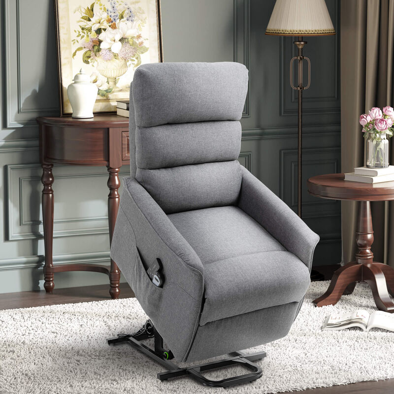 Power Lift Assist Recliner Chair for Elderly with Remote Control, Linen Fabric Upholstery Grey image number 2