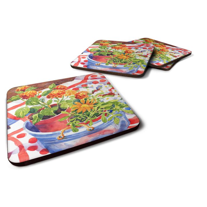 Caroline's Treasures 6058FC Flowers with a Side of Lemons Foam Coasters (Set of 4), 3.5 H x 3.5 W, Multicolor
