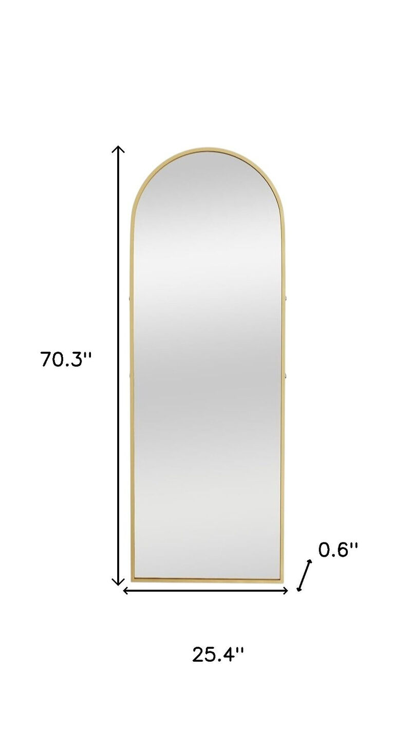 HomeRoots 70" Gold Metal Arch Wall Mounted Leaning Or Freestanding Framed Full Length Mirror image number 4