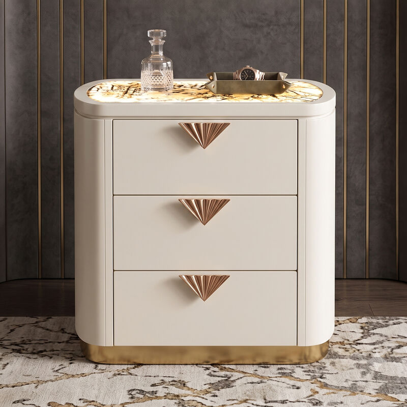 La Pierre High-Gloss Nightstand with 3 Drawers, Rounded Design and Illuminated Top image number 8