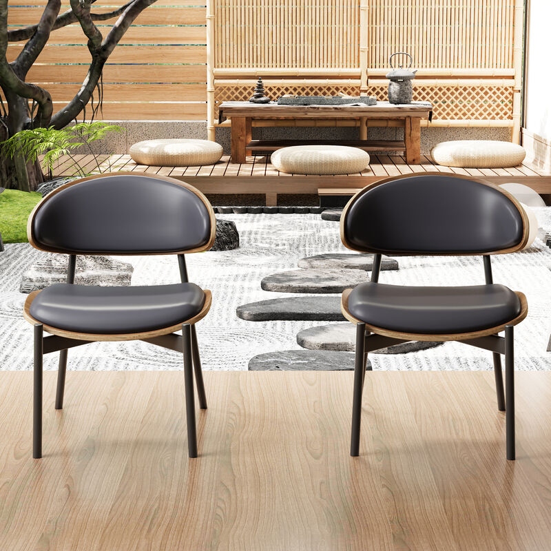 Leather Dining Chair with Wooden Frame & Metal Legs 2-piece 20.47"