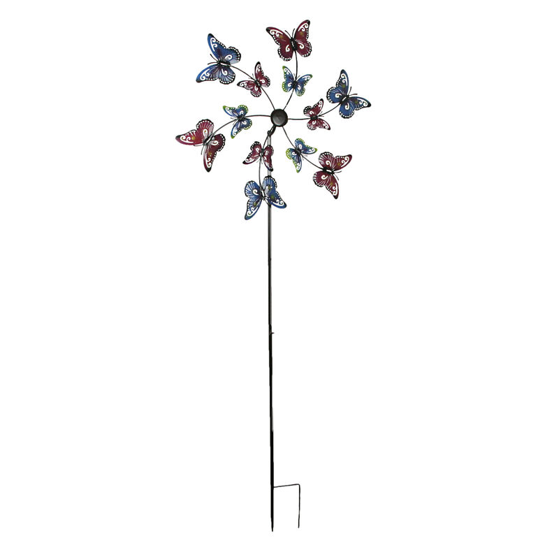Laser Cut Metal Butterfly Garden Twirler Wind Spinner Stake 72 Inches High image number 0