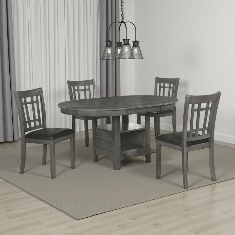 Lessa 5 Piece Dining Set, Gray, 4 Padded Chairs, Expandable Leaf - Benzara