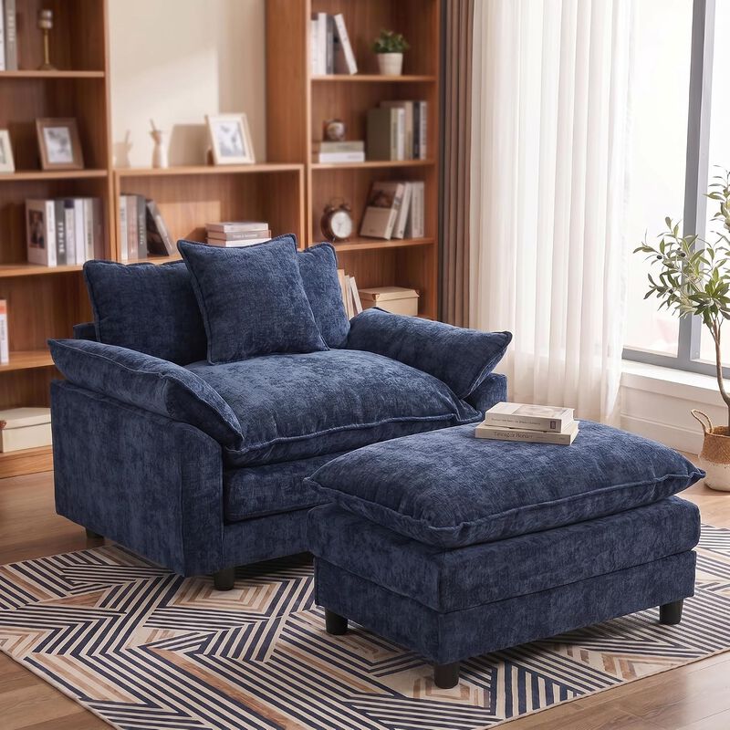 Envelor Chenille Upholstered Accent Chair with Ottoman, Set of 2 image number 1