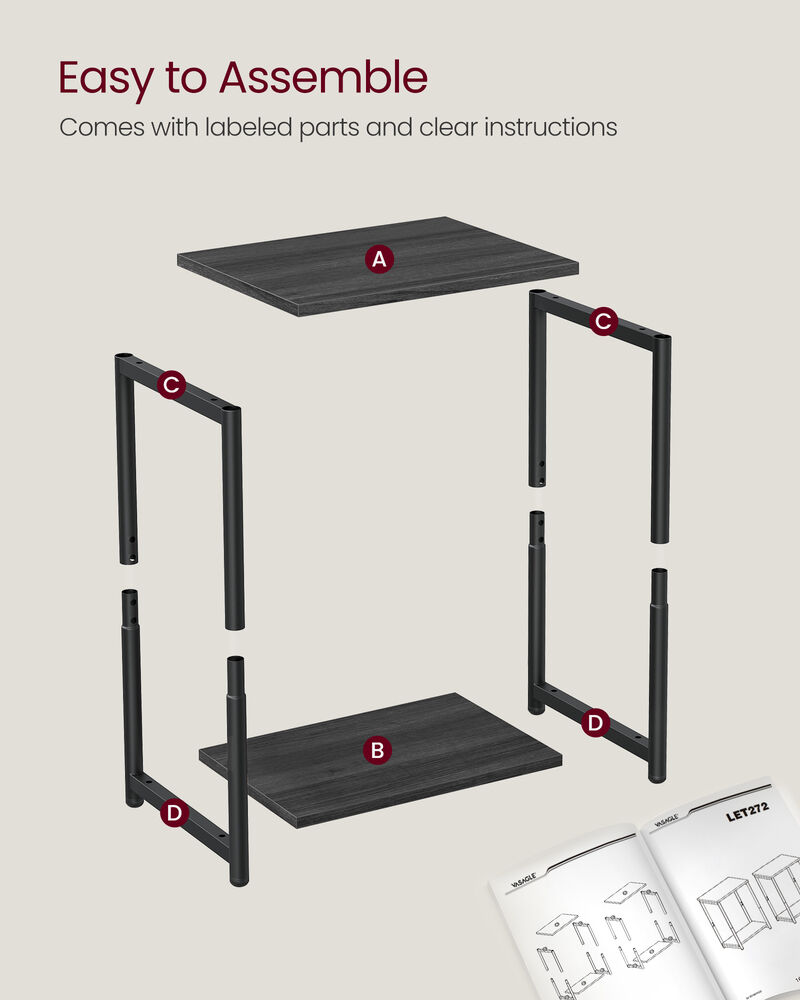 Steel Frame End Tables with Storage Shelf for Living Room and Bedroom- Set of 2