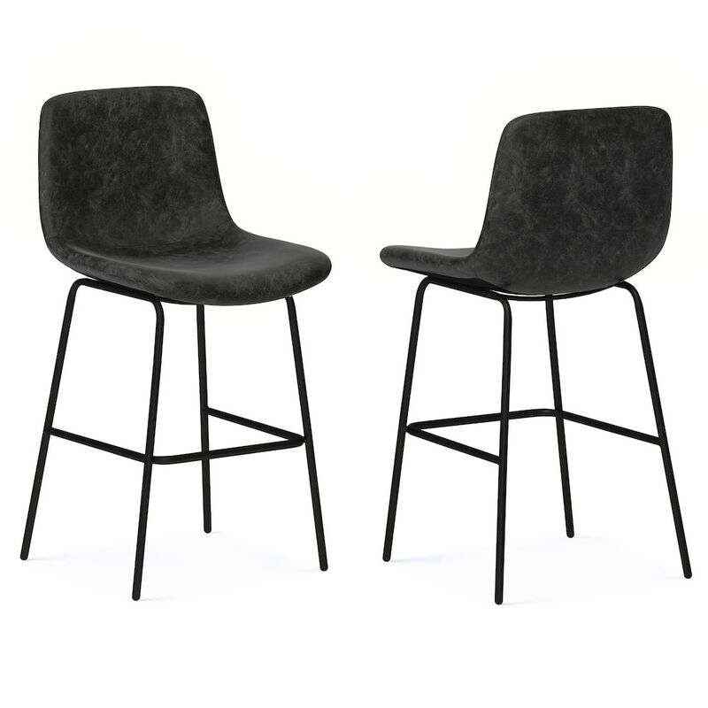 Simpli Home Counter Height Stool (Set Of 2) In Distressed Charcoal Grey Vegan Faux Leather