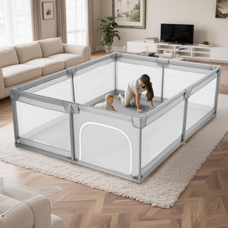 Baby Playpen for Toddlers, Indoor Outdoor Play Yard with Zipper Door & Mesh image number 1