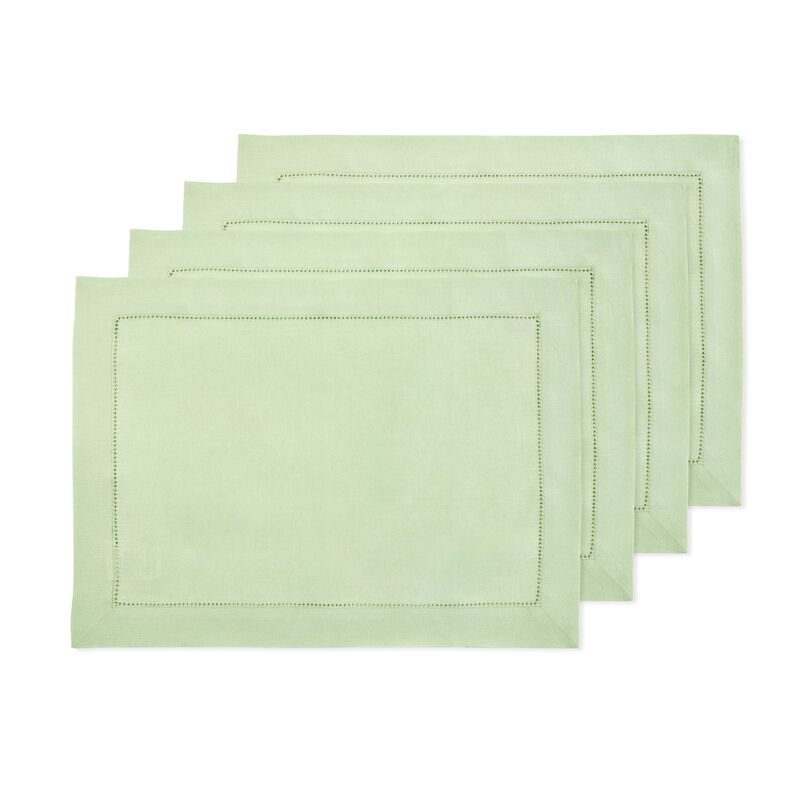 Solino Home 100% Pure Linen Placemats 14 x 19 Inch Set of 6 - Classic Hemstitch