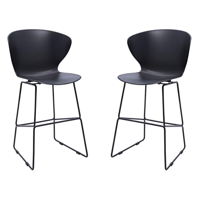 Hivvago Set of Two 30 Inch Black Heavy Duty Plastic and Metal Low Back Bar Height Bar Chairs