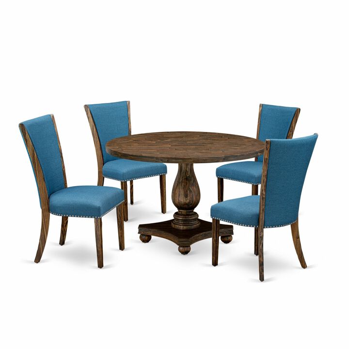 East West Furniture I2VE5-721 5Pc Kitchen Set - Round Table and 4 Parson Chairs - Distressed Jacobean Color