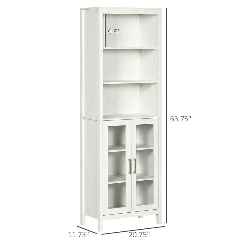 Tall Bathroom Storage Cabinet with 3 Tier Shelf, Glass Door Cupboard, Freestanding Linen Tower with Adjustable Shelves, Antique White