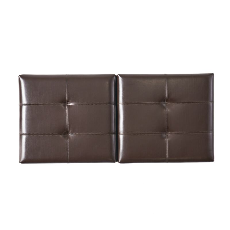 Storage Ottoman, Chocolate Faux Leather, Soft Cushioning, 47 Inch - Benzara