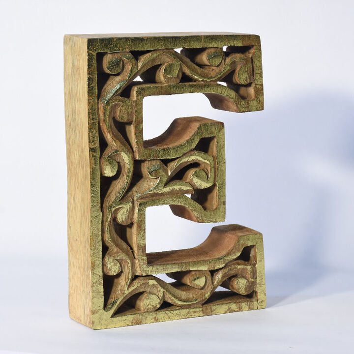 Vintage Natural Gold Handmade Eco-Friendly "E" Alphabet Letter Block For Wall Mount & Table Top Décor