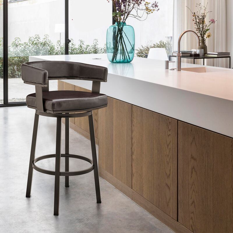 Cohen Bar Height Swivel Bar Stool in Silver Finish with White Faux Leather image number 1