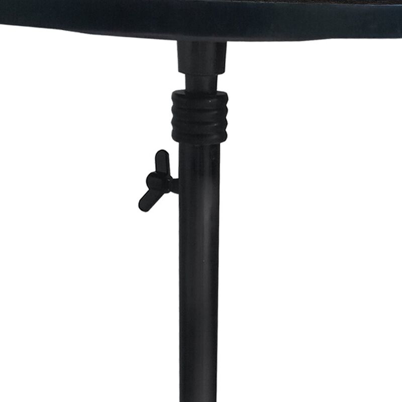 Aluminum Frame Round Side Table with Marble Top and Adjustable Height, Black-Benzara