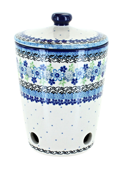 Blue Rose Polish Pottery Barnyard Rooster Garlic Keeper