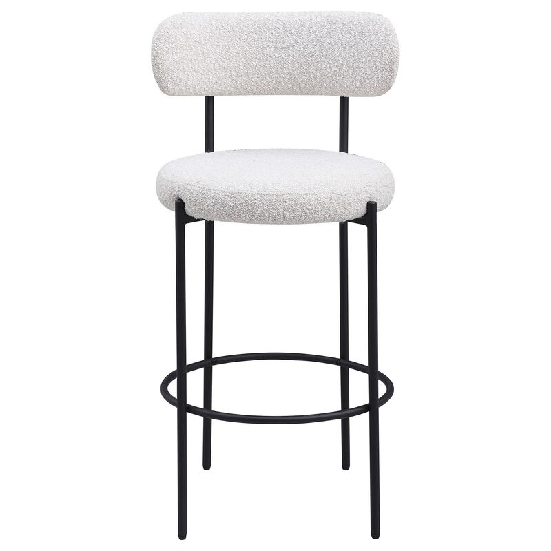 Winona Bar Height Chair Set of 2, White Boucle, Black Metal 30 Inch - Benzara
