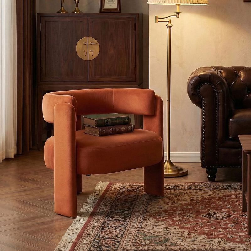 Envelor Modern Velvet Wingback Accent Armchair image number 6