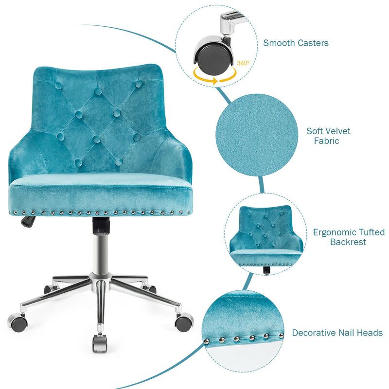 Tufted Upholstered Swivel Computer Desk Chair with Nailed Trim