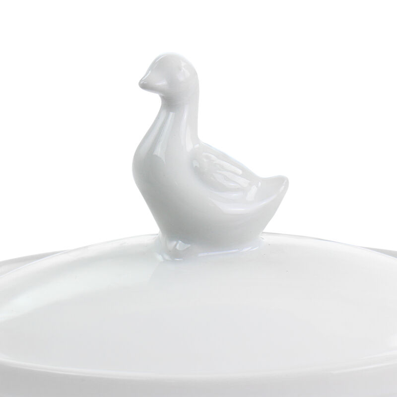 Martha Stewart 5.7 Inch Oval Ceramic Goose Container with Lid in White