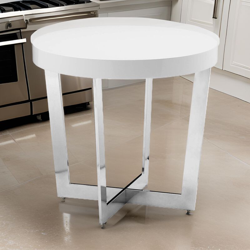 Tini 24 Inch Side End Table, Round Shaped Top, Metal Frame, White Finish