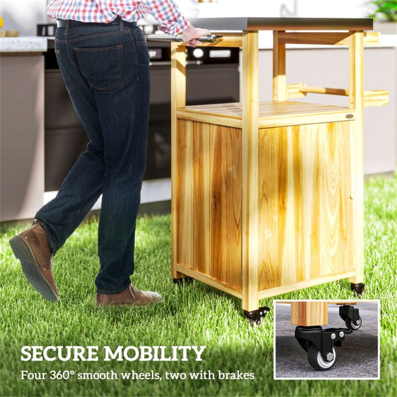 Heavy-Duty Outdoor Bar Cart with Built-In Grill Table for Garden and Patio