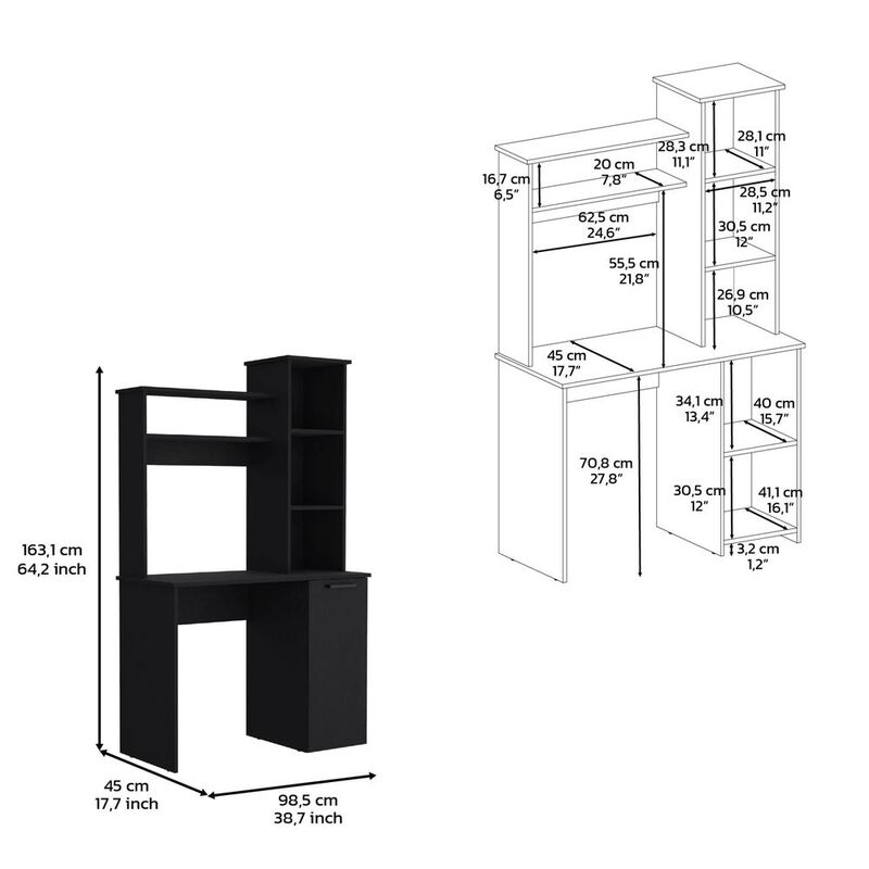 Computer Desk with Ample Work Surface, Hutch Storage and Single Door Cabinet