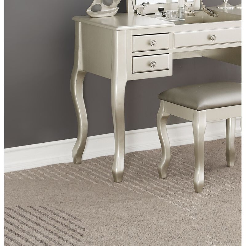 Silver Vanity Set with Unique Legs and Cushion Seat