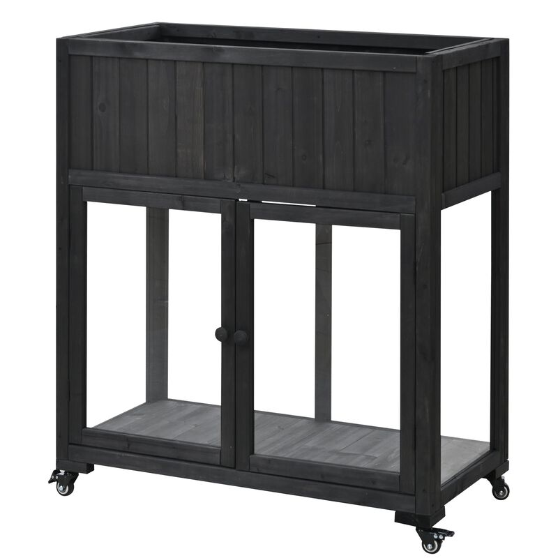 Mondawe 35.4x37.4" Outdoor Fir Wood Garden Cold Frame,With Anti-Tip Design And Removable Wheels