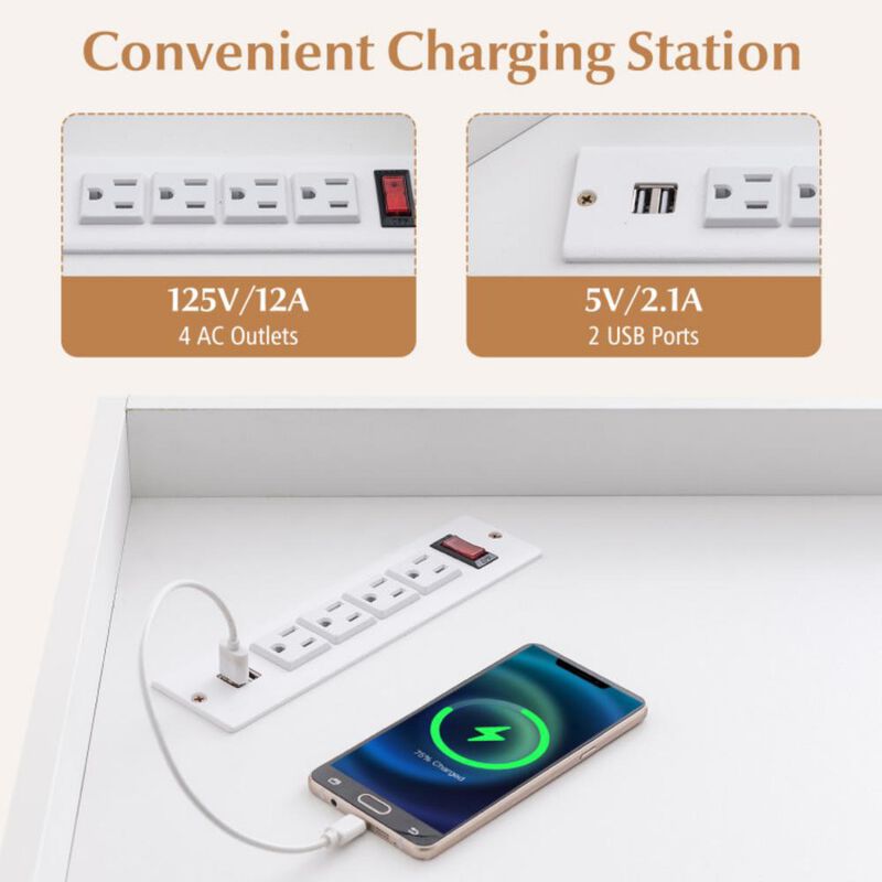 3-Tier Corner Cabinet with Charging Station for Bedroom