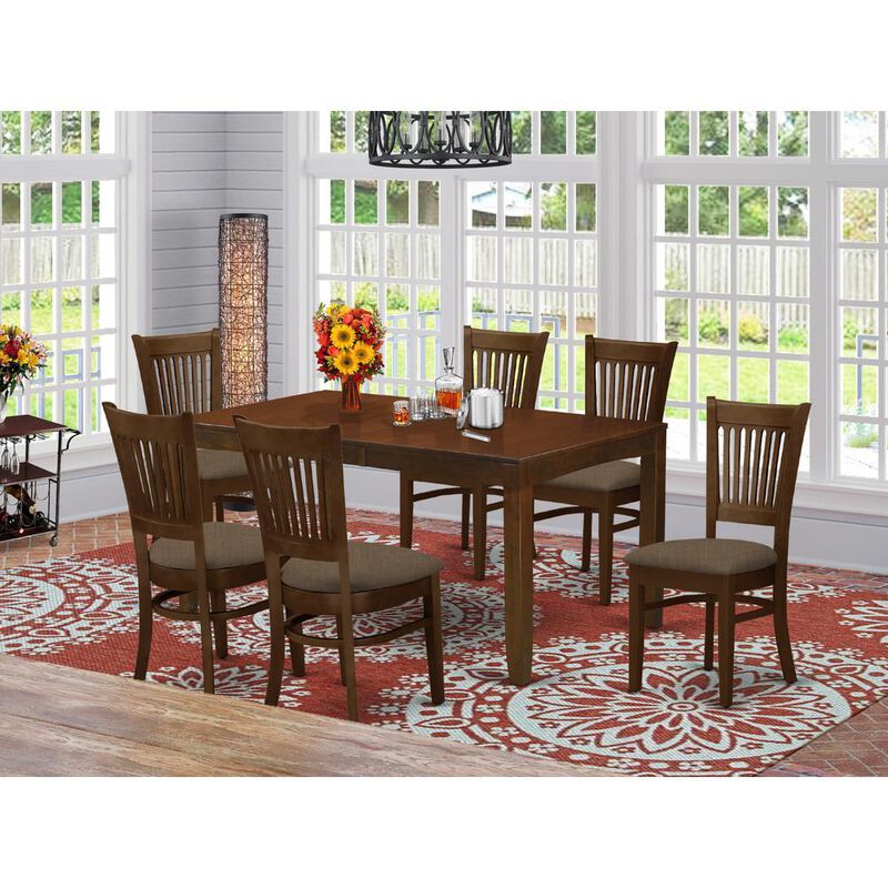 7 Pc Dining Table with a 12" Leaf and 6 Cushion Kitchen Chairs