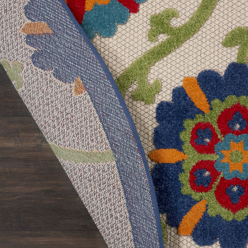 HomeRoots 8' Navy Blue Beige Green Blue And Red Round Floral Indoor Outdoor Area Rug image number 5