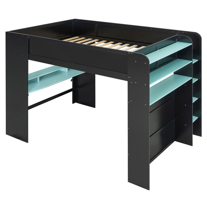 Merax Full Size Gamer Bunk Bed with Desk, Storage Wardrobe