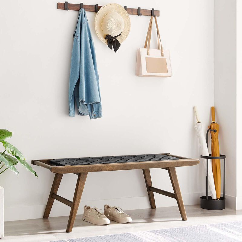 Modway Saoirse 47" Faux Leather Wood Bench in Walnut Black image number 7