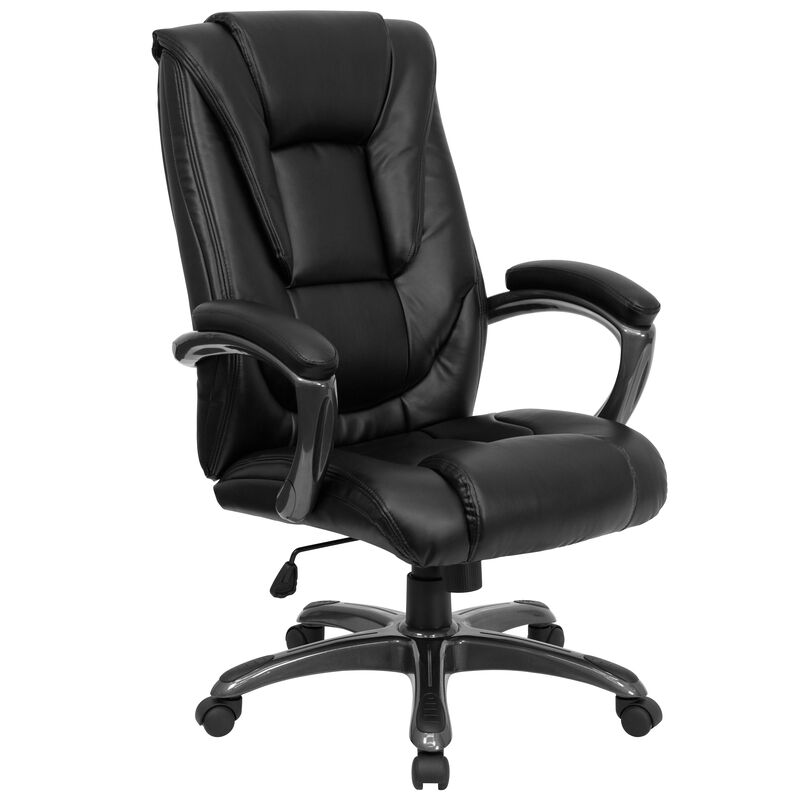 Oma High Back Black LeatherSoft Layered Upholstered Executive Swivel Ergonomic Office Chair with Smoke Metal Base and Arms image number 0