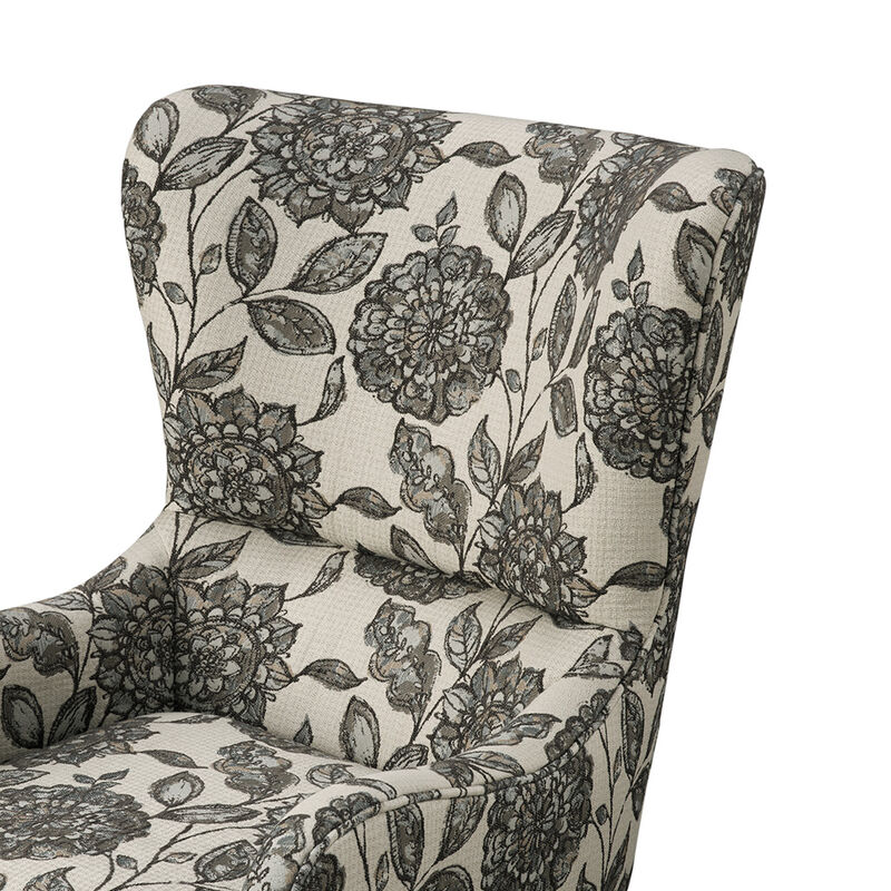 Gracie Mills Zachery Transitional Swoop Wing Chair with Round Arm and Piped Edges