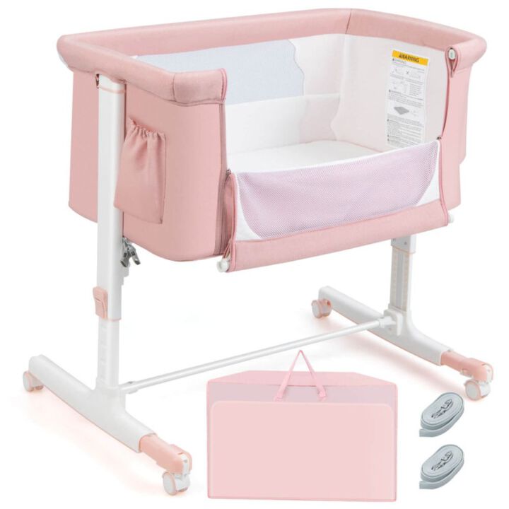 Hivago Portable Baby Bedside Bassinet with 5-level Adjustable Heights and Travel Bag