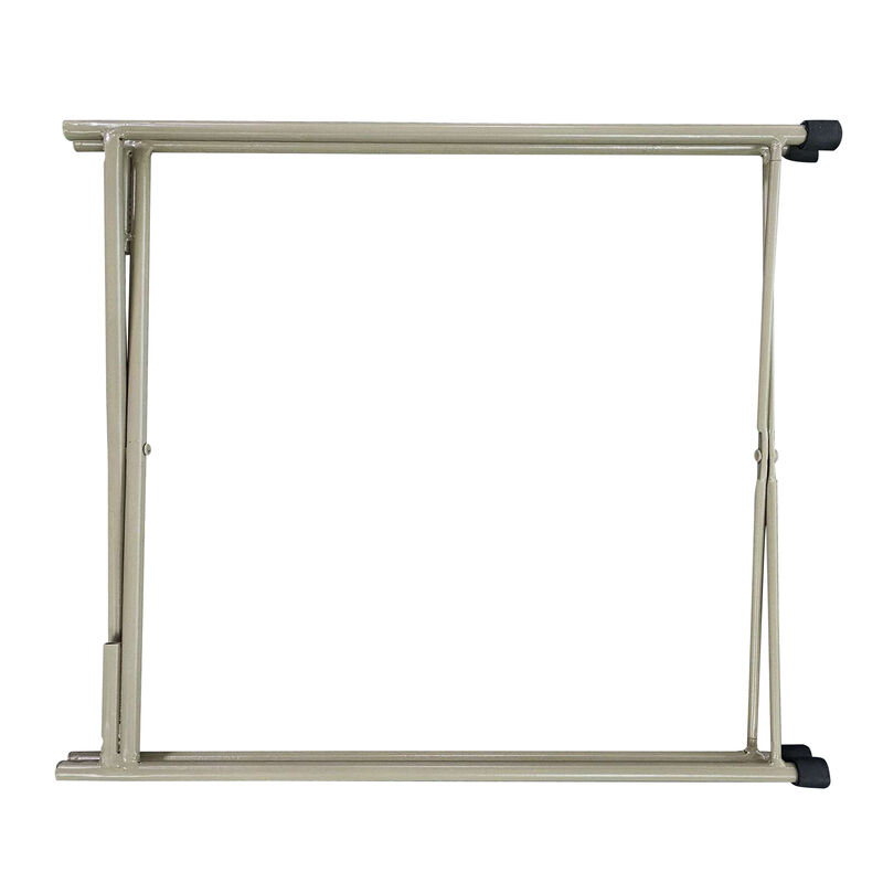 18 Inch Modern Side End Table, Round Metal Tray Top, Foldable Legs, Beige