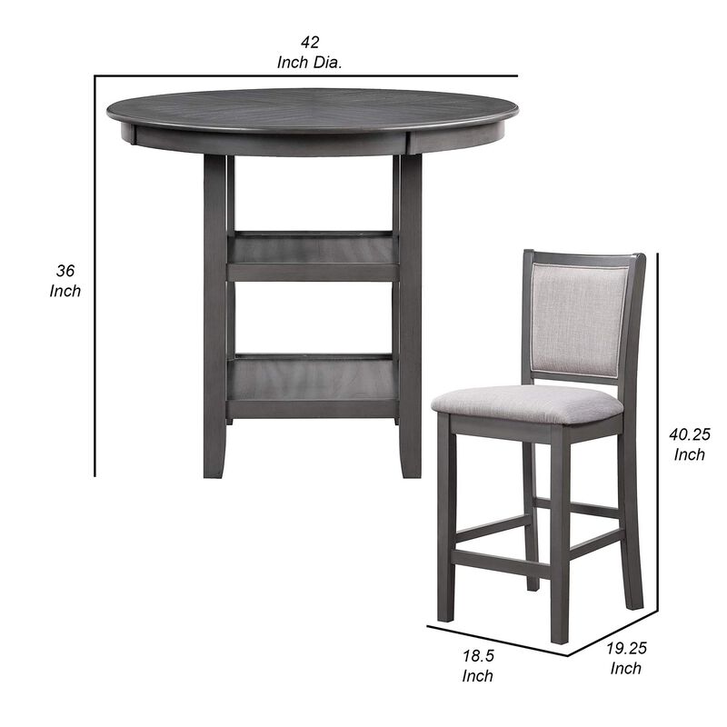 Isla 5 Piece Counter Height Table Set, 4 Crossback Chairs, Gray Polyester - Benzara