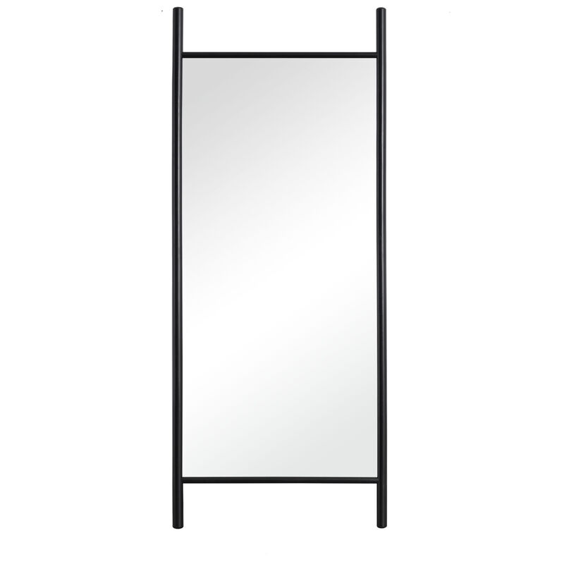 HomeRoots 71" Black Solid Wood Ladder Leaning Framed Full Length Mirror image number 0