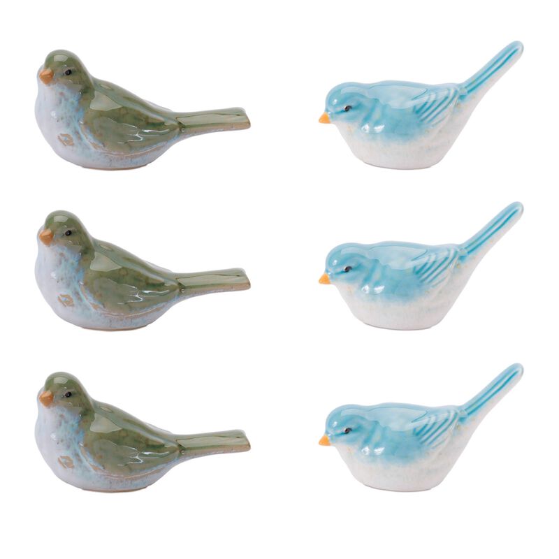 Decorative Stoneware Bird Figurines, Set of 6 for Rustic or Modern Decor