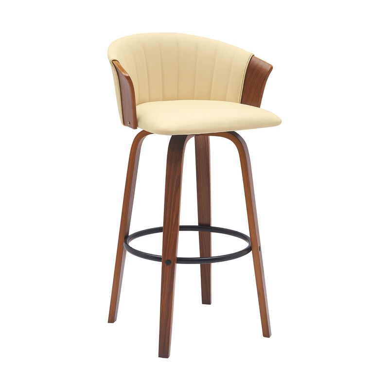 HomeRoots Faux Leather Cafe-Style Counter Stool with Armrests and Wood Base image number 2