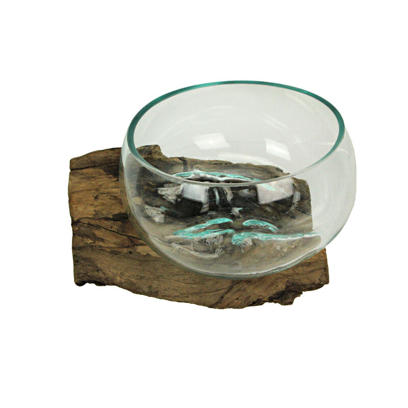 Molten Glass on Teak Driftwood Sculptural Bowl, Vase, Terrarium image number 0