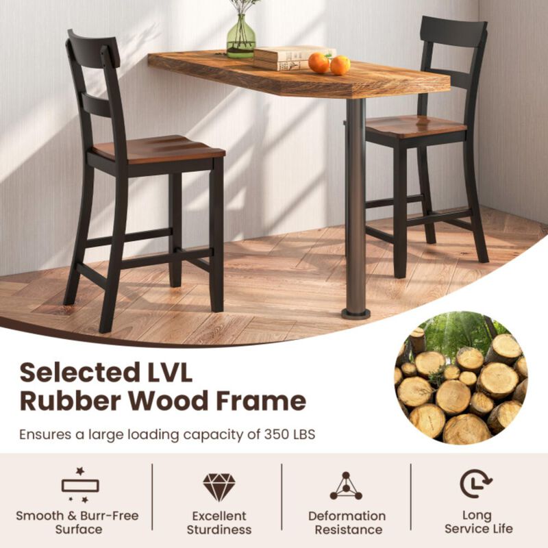 Hivvago Farmhouse Dining Bar Stool Set of 2 with Solid Rubber Wood Frame